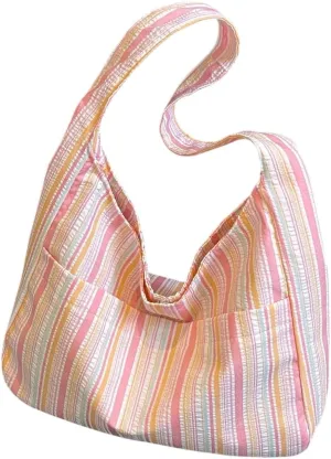 Women's Striped Tote Bags Large Capacity Casual Shopping Shoulder Bag
