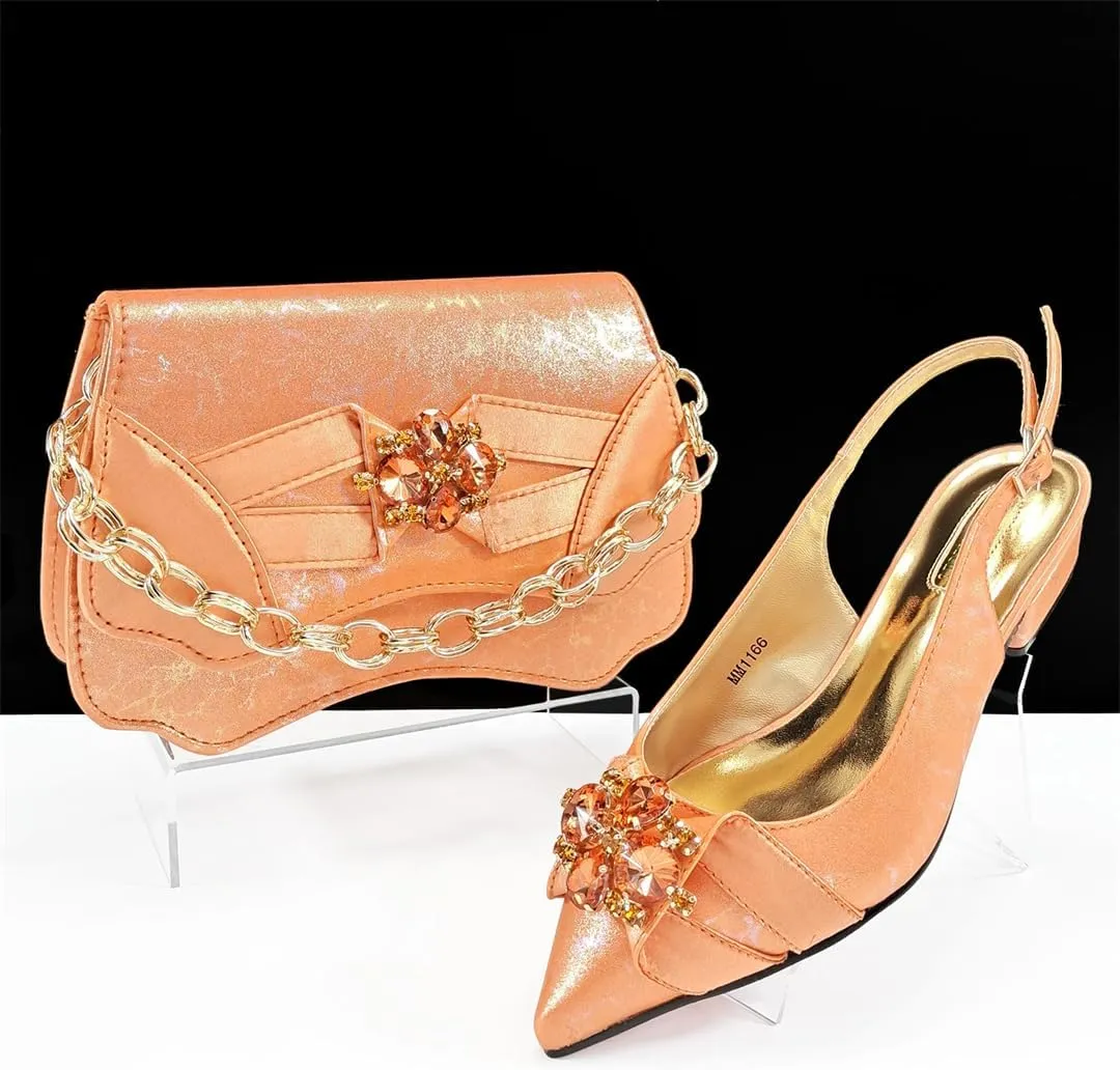 Women’S Stylish Pink Italian Pumps and Matching Bag Set with Peep Toe Design for Wedding Party