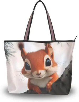 Women's Tote Bag Curious Animal Print, Large Capacity Zipper Shoulder Bags Pruse Handbag Reusable Grocery Bag Large