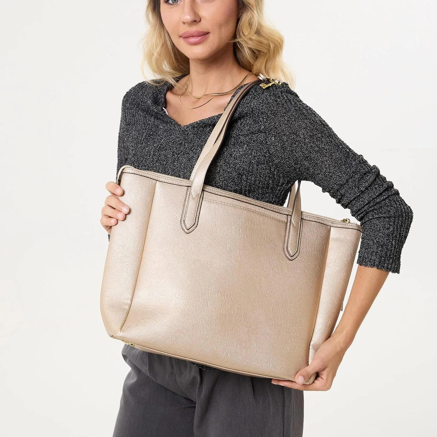 Women's Tote Bag Leather Handbag for Women 16L Large Capacity Travel Purses Ladies Shoulder Bags