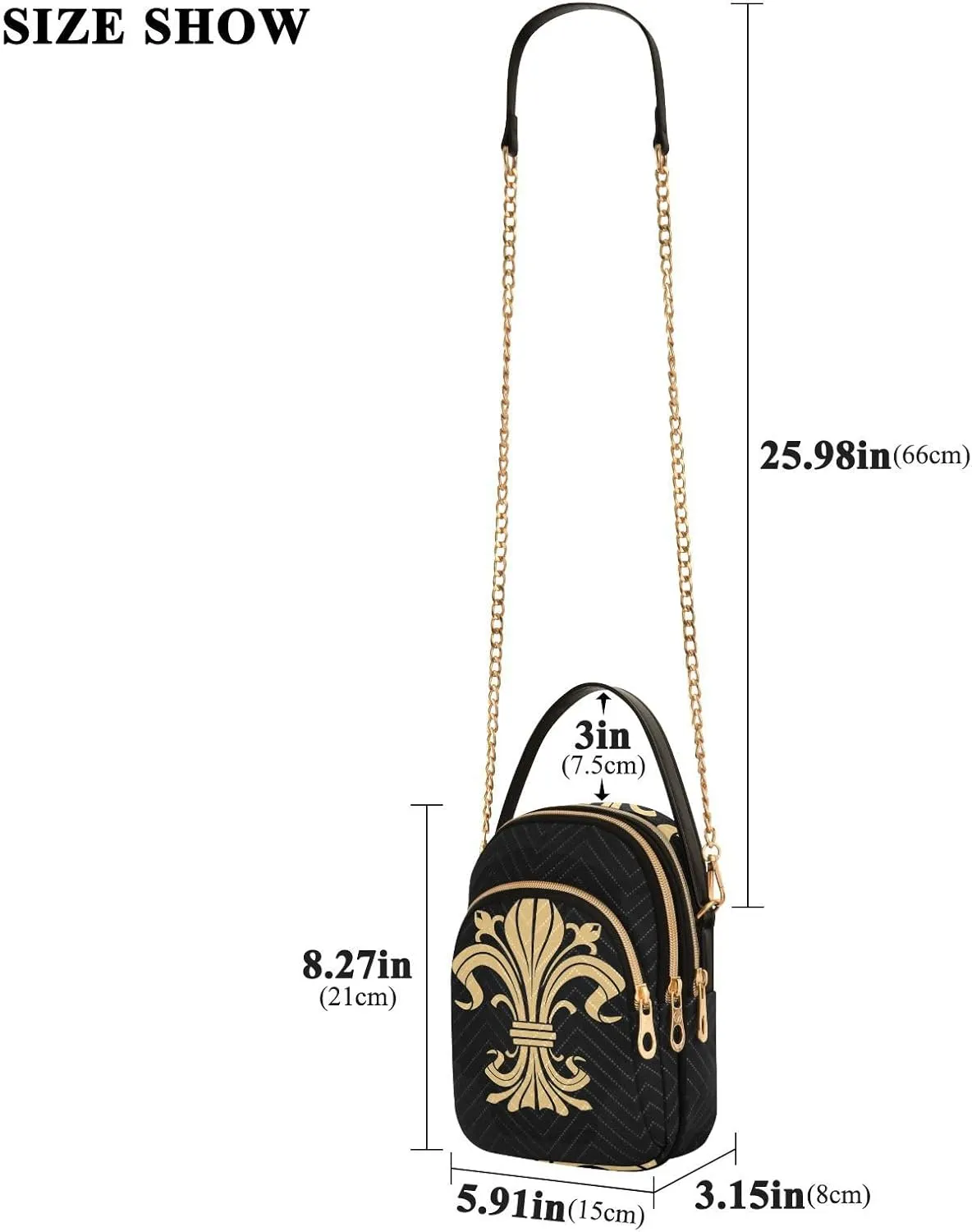 Women's Wave Cross Body Chest Bag, 52 inch Gold Chain Shoulder Handbag Purse
