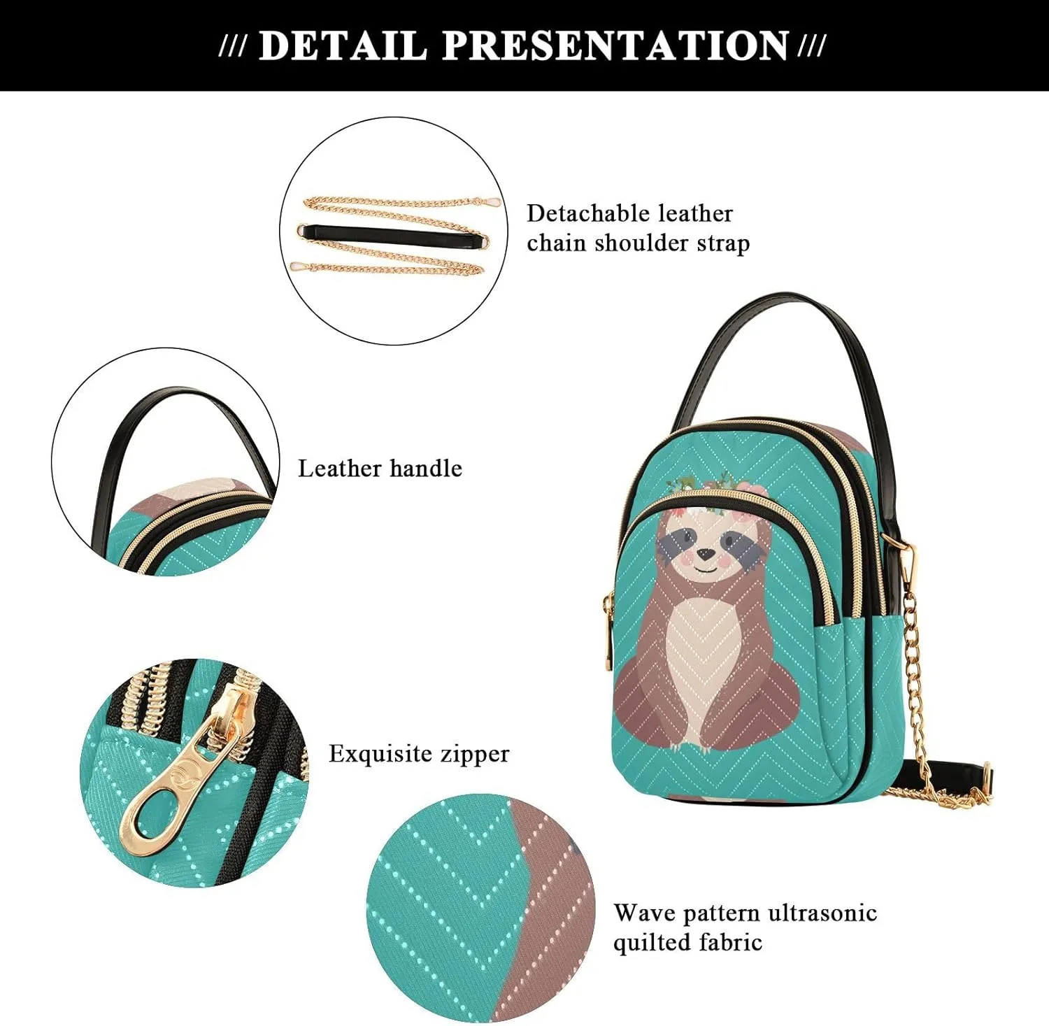 Women's Wave Cross Body Chest Bag, 52 inch Gold Chain Shoulder Handbag Purse