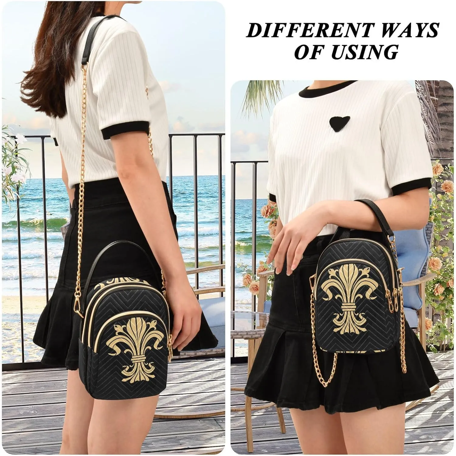 Women's Wave Cross Body Chest Bag, 52 inch Gold Chain Shoulder Handbag Purse