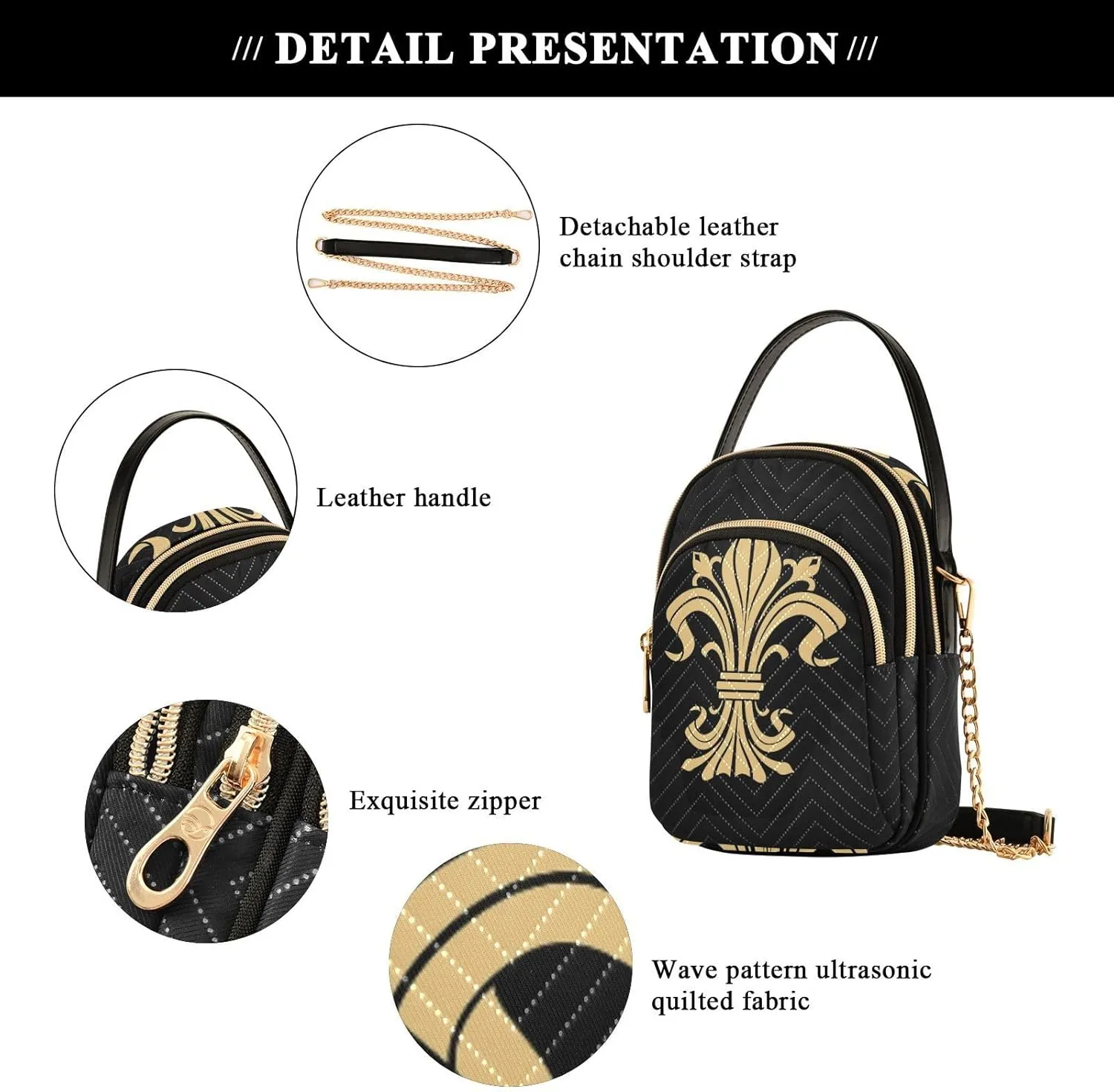 Women's Wave Cross Body Chest Bag, 52 inch Gold Chain Shoulder Handbag Purse
