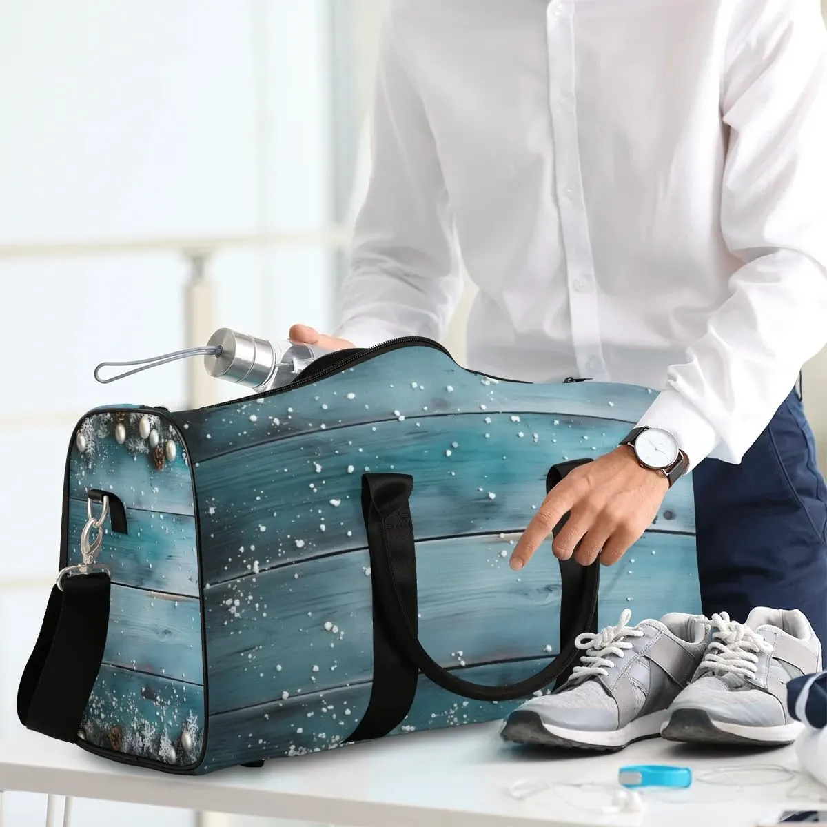 Wood Grain Xmas Ball Travel Duffel Bag for Women Men Waterproof Foldable Overnight Weekender Bag Large Capacity Sports Gym Bag