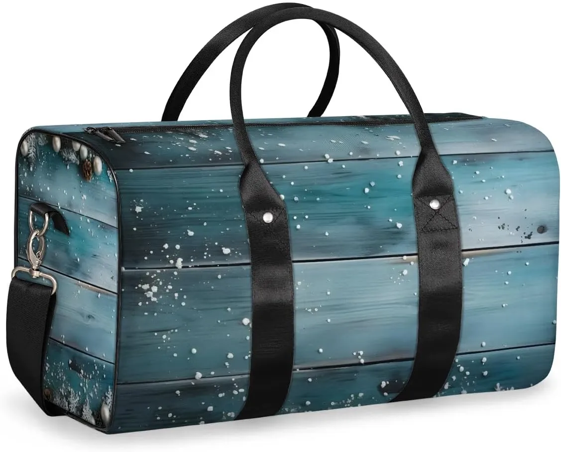 Wood Grain Xmas Ball Travel Duffel Bag for Women Men Waterproof Foldable Overnight Weekender Bag Large Capacity Sports Gym Bag