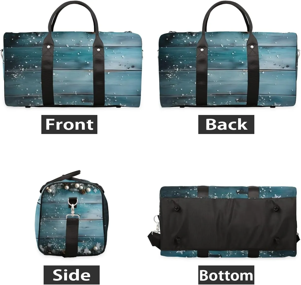 Wood Grain Xmas Ball Travel Duffel Bag for Women Men Waterproof Foldable Overnight Weekender Bag Large Capacity Sports Gym Bag