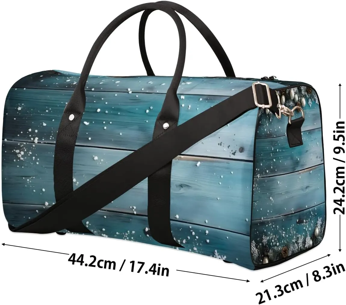 Wood Grain Xmas Ball Travel Duffel Bag for Women Men Waterproof Foldable Overnight Weekender Bag Large Capacity Sports Gym Bag