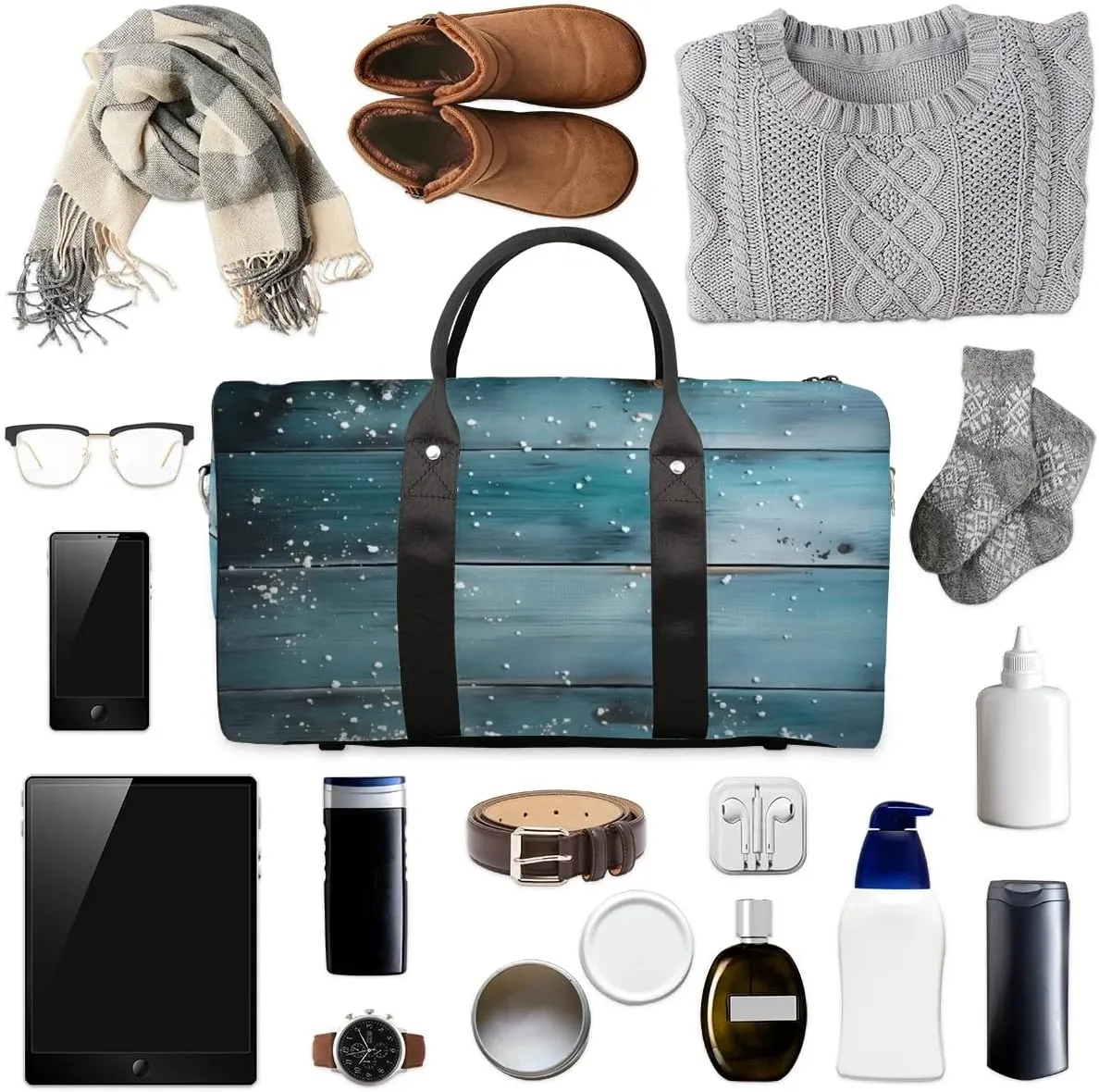 Wood Grain Xmas Ball Travel Duffel Bag for Women Men Waterproof Foldable Overnight Weekender Bag Large Capacity Sports Gym Bag