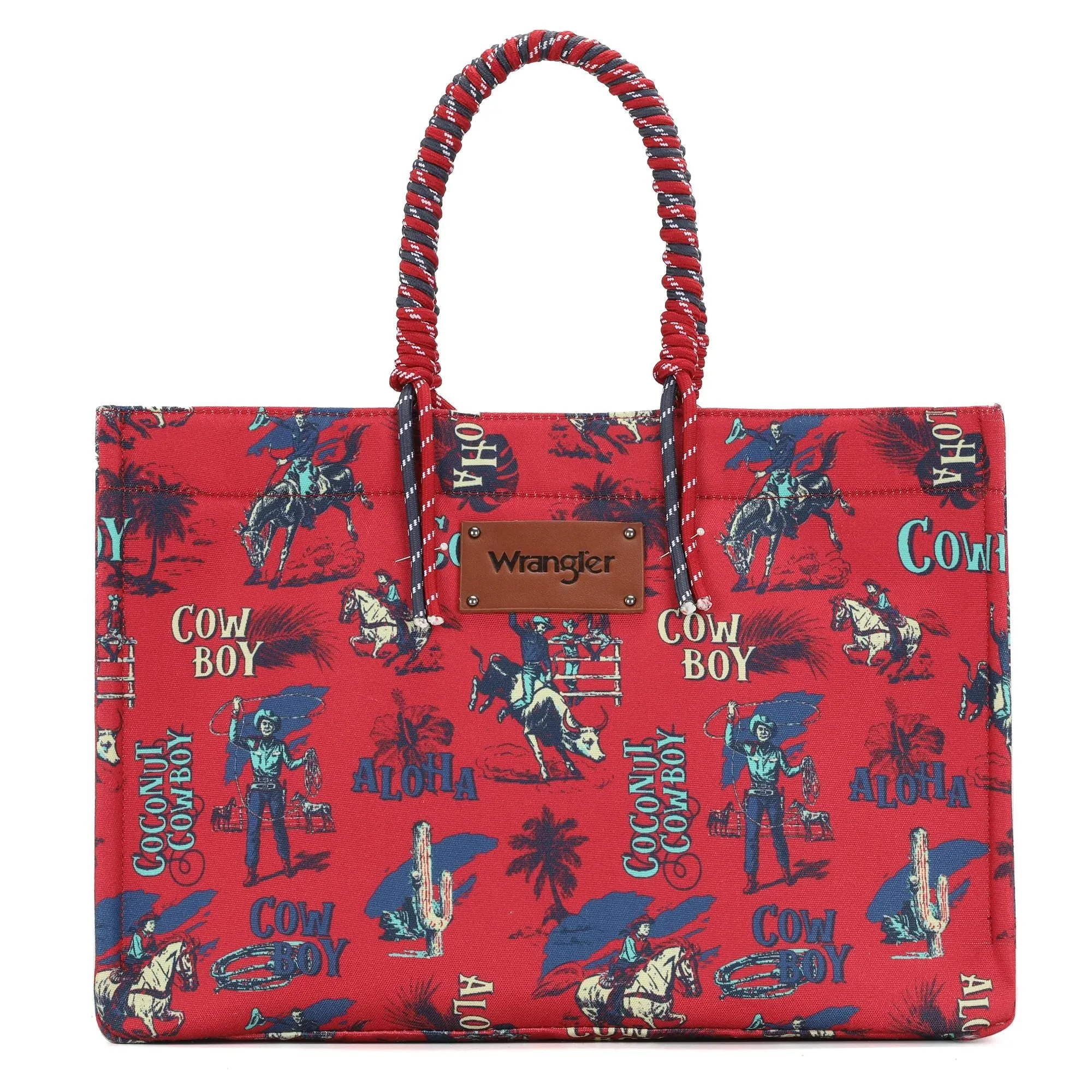 Wrangler COWBOY Dual Sided Print Canvas Wide Tote - Red