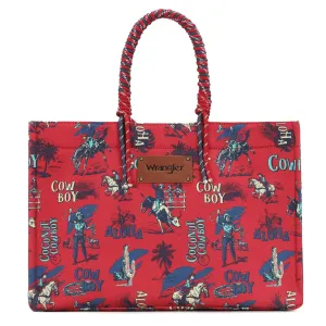 Wrangler COWBOY Dual Sided Print Canvas Wide Tote - Red