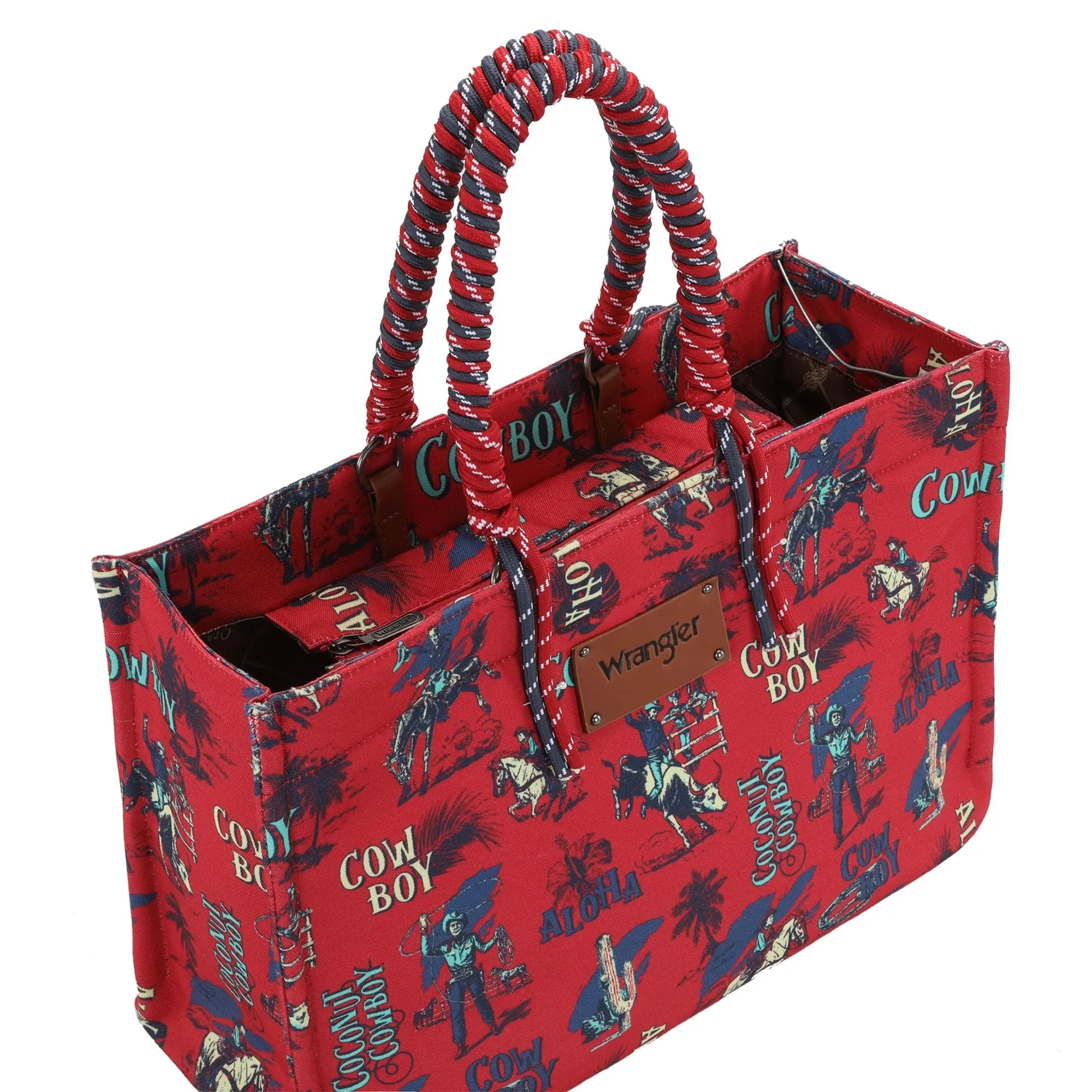 Wrangler COWBOY Dual Sided Print Canvas Wide Tote - Red