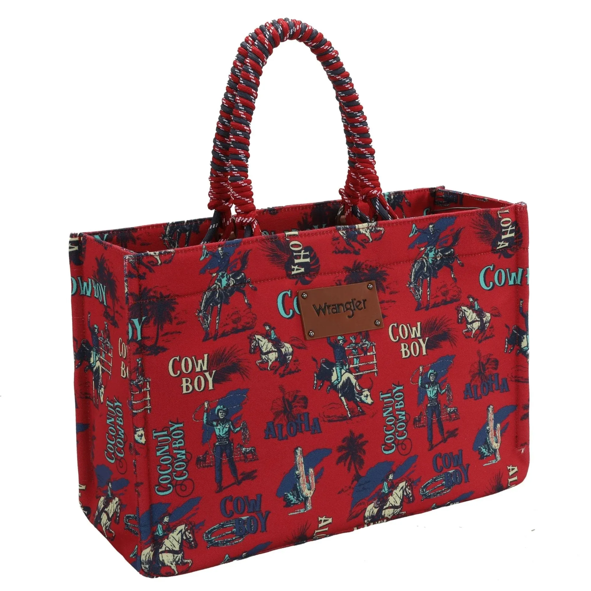 Wrangler COWBOY Dual Sided Print Canvas Wide Tote - Red