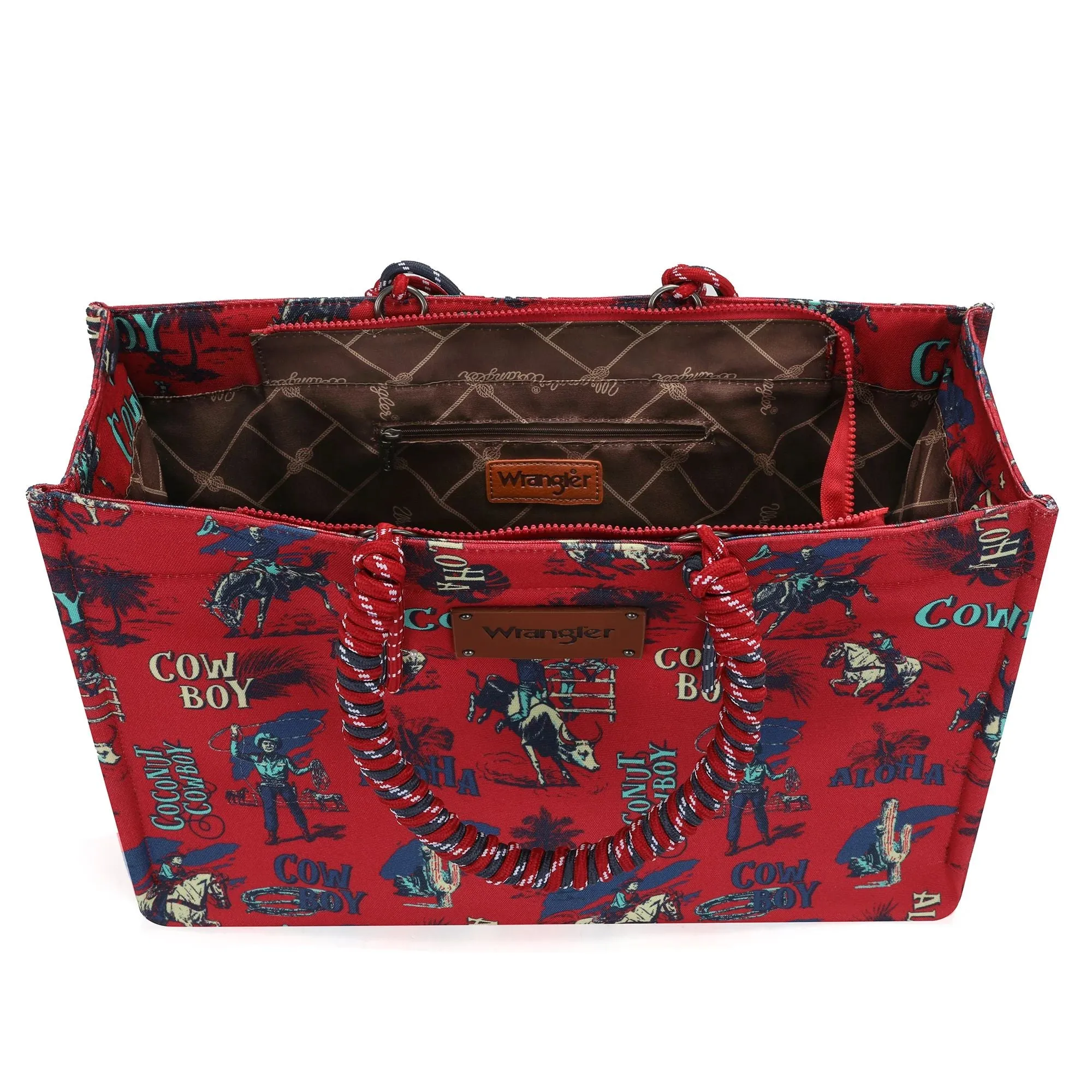 Wrangler COWBOY Dual Sided Print Canvas Wide Tote - Red