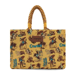 Wrangler COWBOY Dual Sided Print Canvas Wide Tote