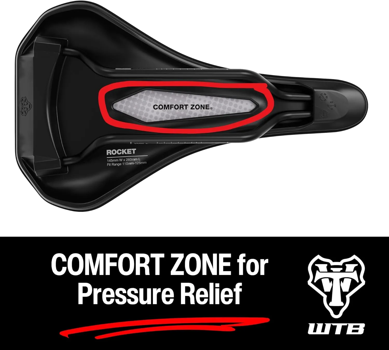 WTB Rocket Fusion Form E-Bike MTB Saddle, Available with Titanium, Stainless Steel, Chromoly, and Steel Rails, Fusion Form Base, Thick Padding Support, Integrated Handle