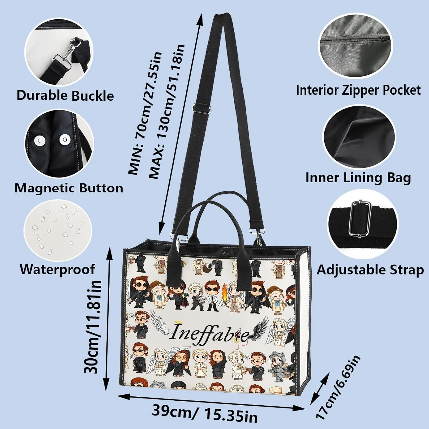 WZMPA Aziraphale & Crowley Ineffable Tote Bag - Fans Gift with Snake Shoulder Bag