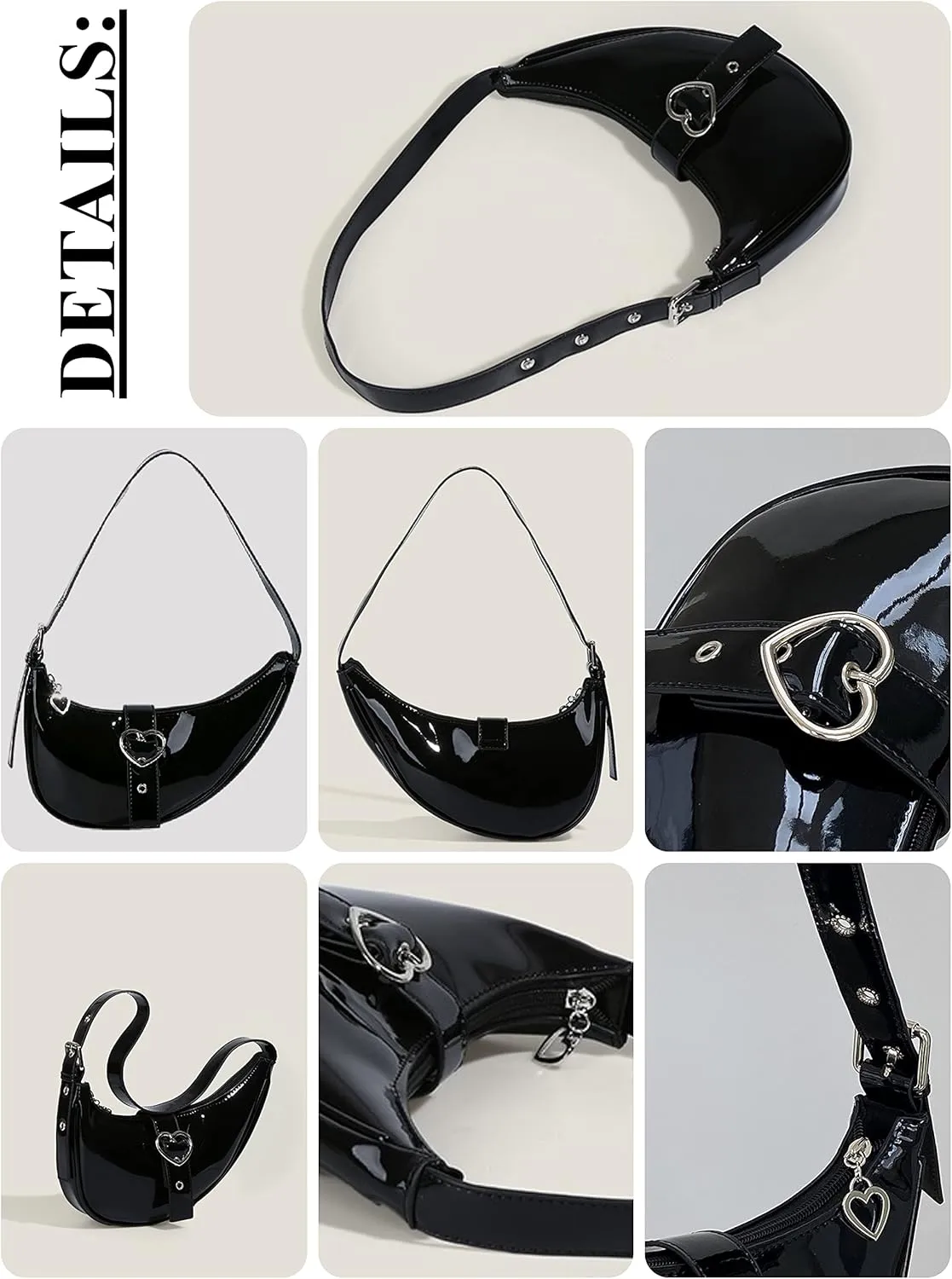 Y2K Saddle Hobo Bag, Women Shoulder Purse Moon Bag Handbag Fashion for Girls