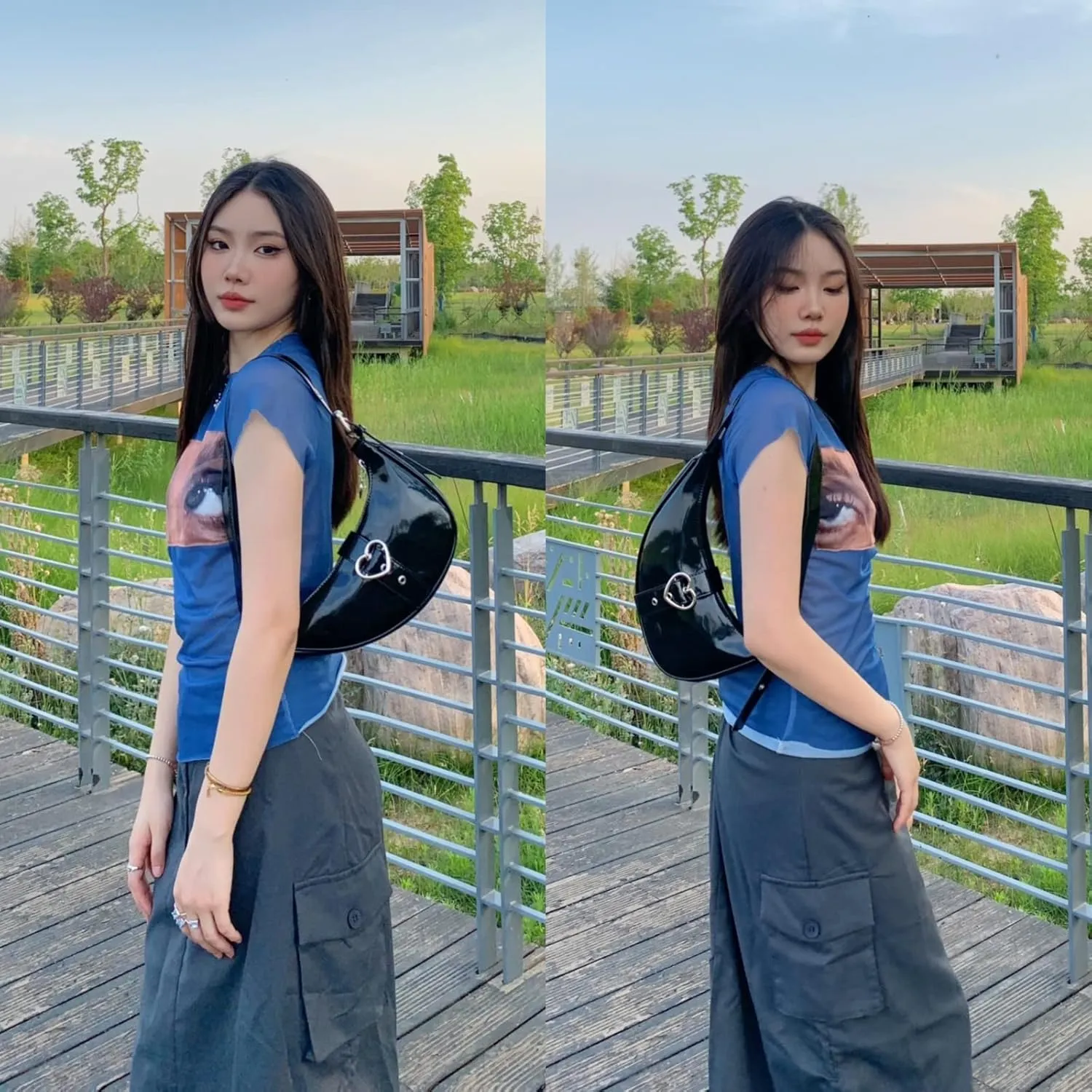 Y2K Saddle Hobo Bag, Women Shoulder Purse Moon Bag Handbag Fashion for Girls
