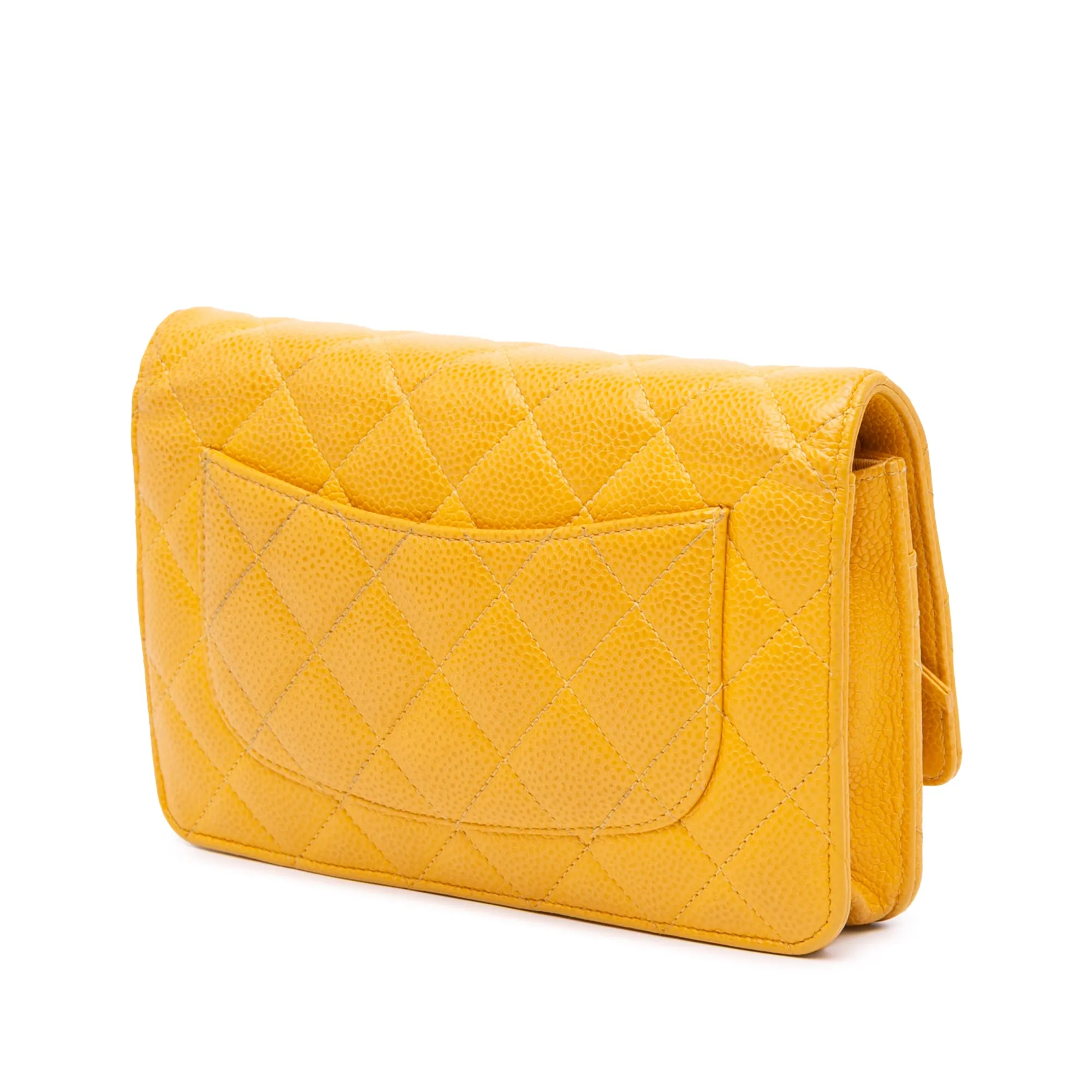 Yellow Chanel CC Quilted Caviar Wallet on Chain Crossbody Bag