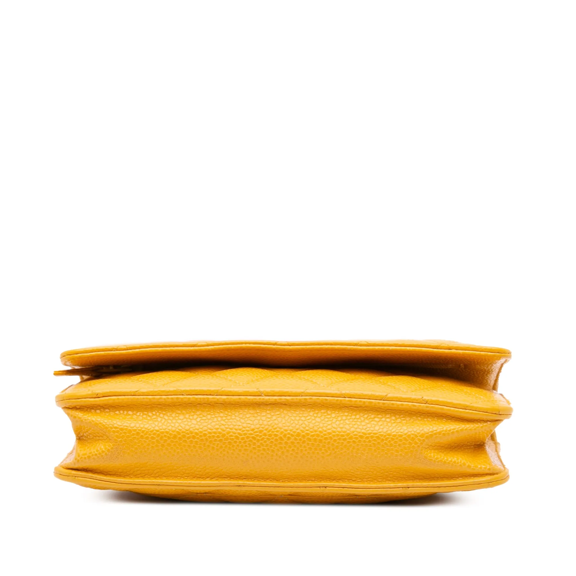 Yellow Chanel CC Quilted Caviar Wallet on Chain Crossbody Bag
