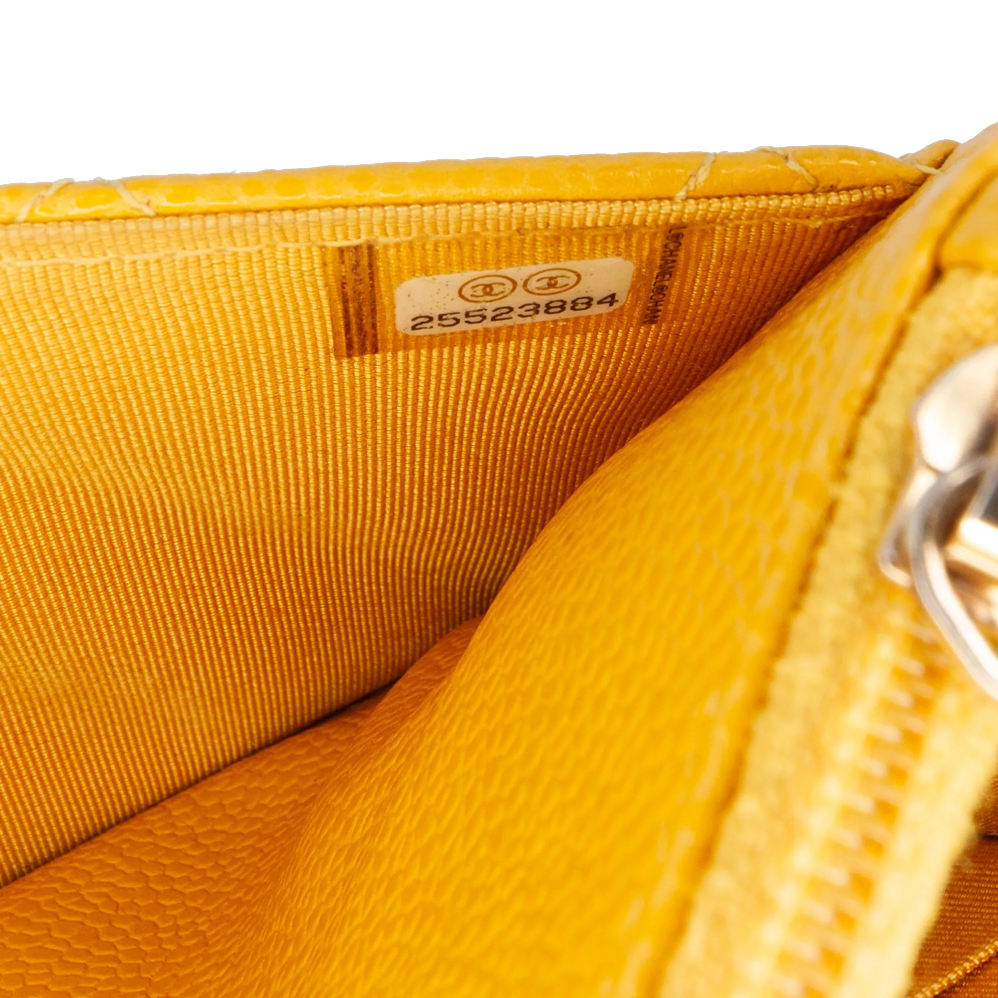 Yellow Chanel CC Quilted Caviar Wallet on Chain Crossbody Bag