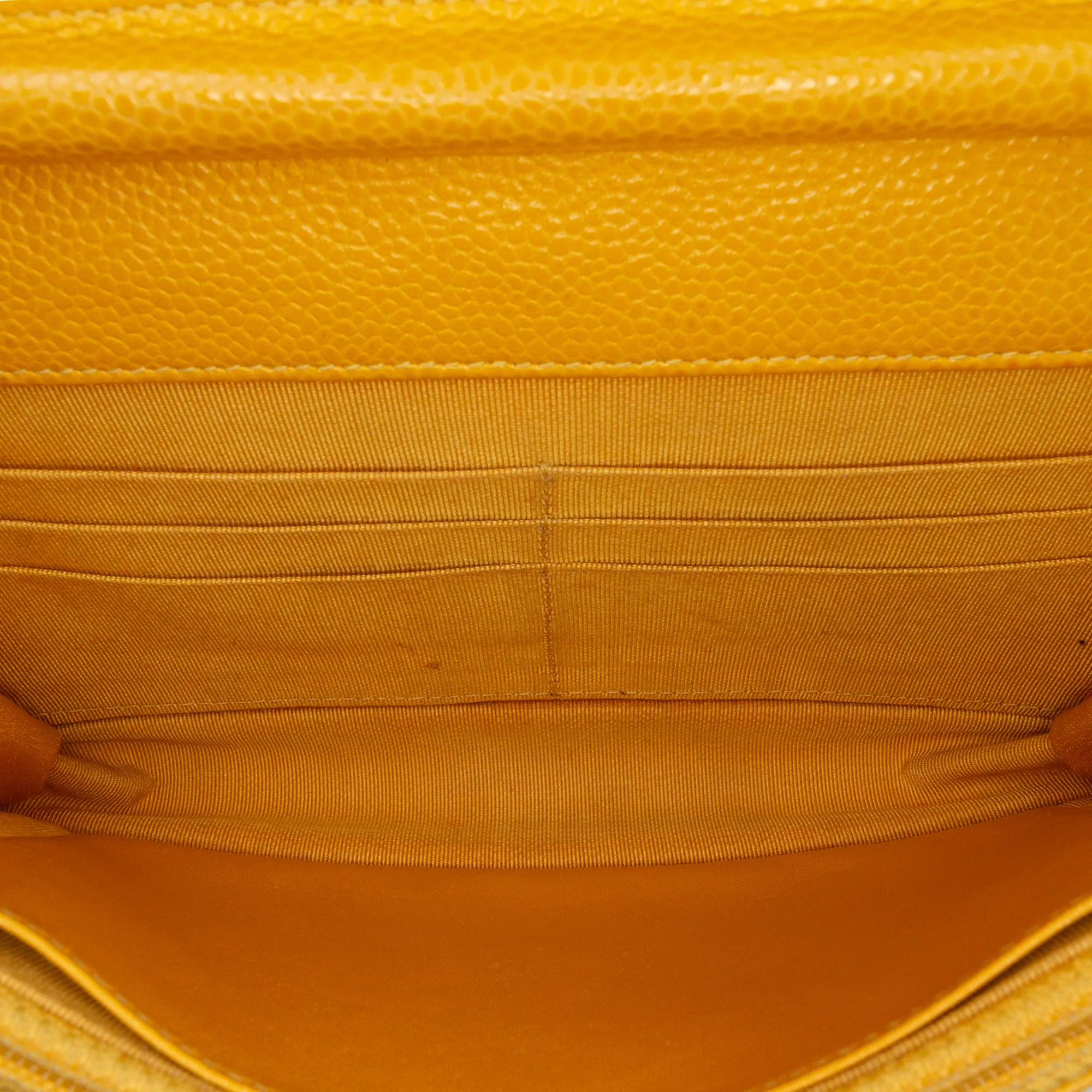Yellow Chanel CC Quilted Caviar Wallet on Chain Crossbody Bag