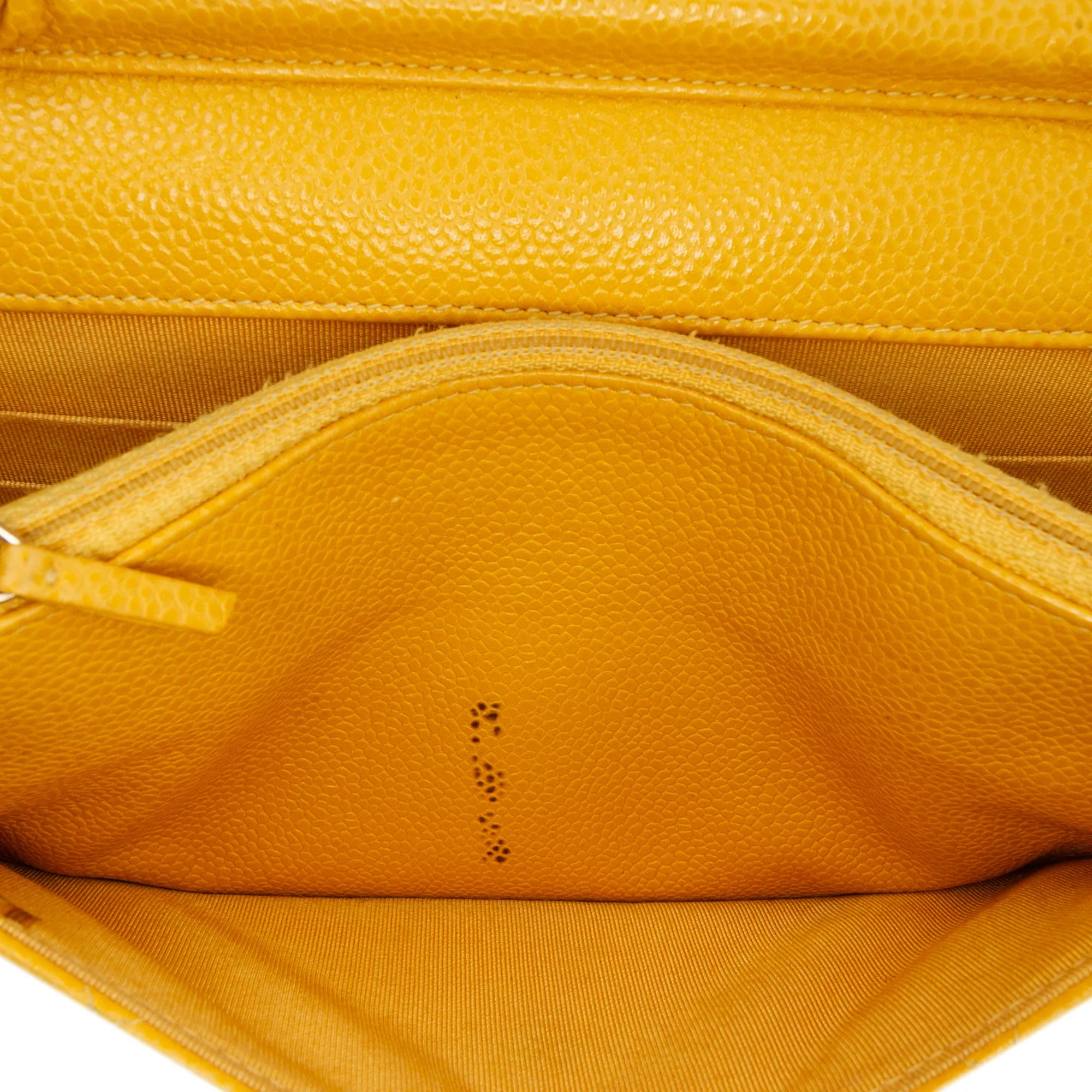 Yellow Chanel CC Quilted Caviar Wallet on Chain Crossbody Bag