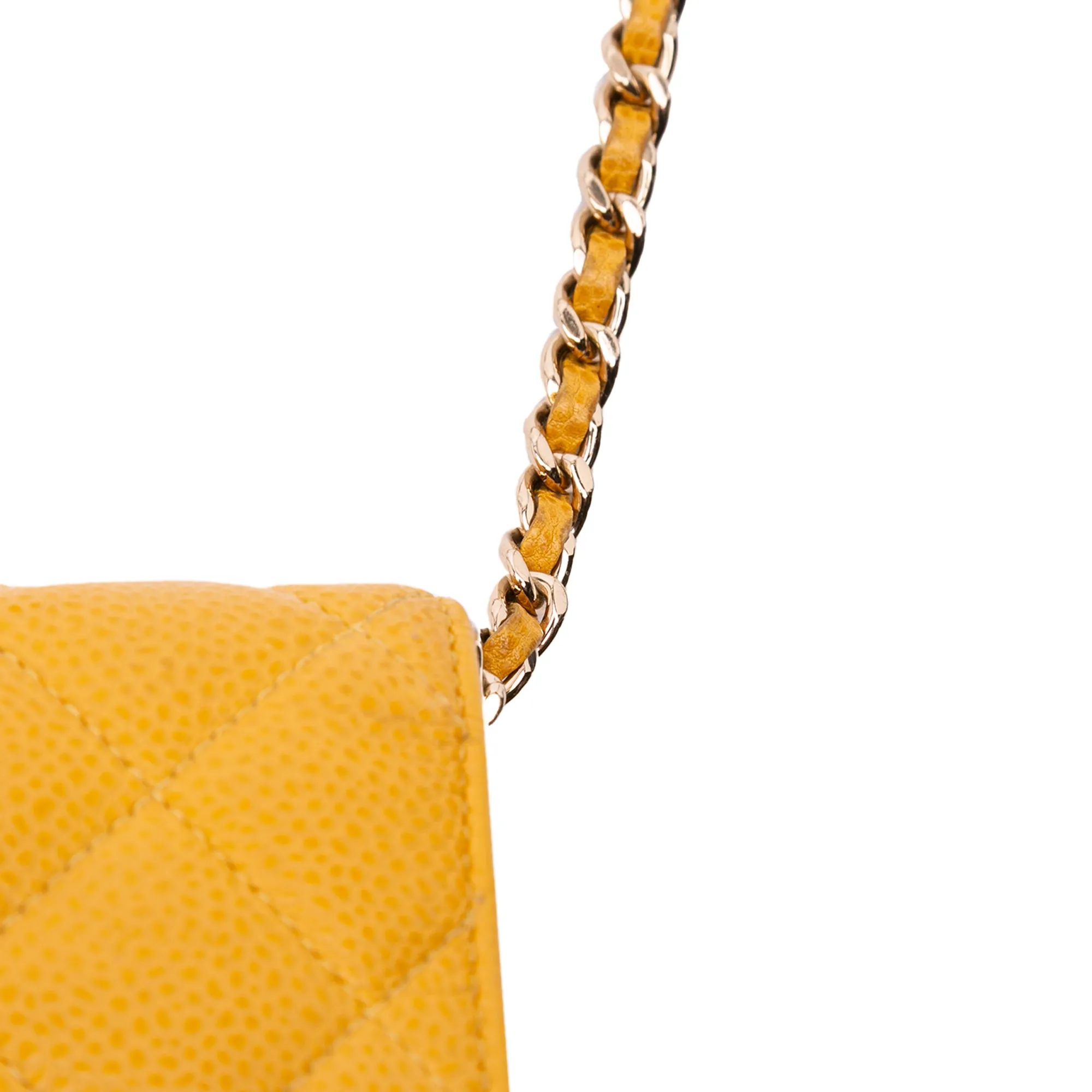 Yellow Chanel CC Quilted Caviar Wallet on Chain Crossbody Bag