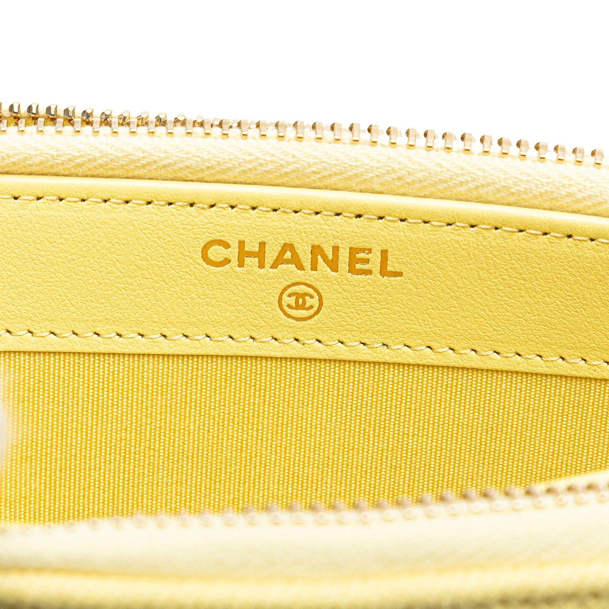 Yellow Chanel Denim Coco Fringe Double Zip Clutch with Chain Crossbody Bag