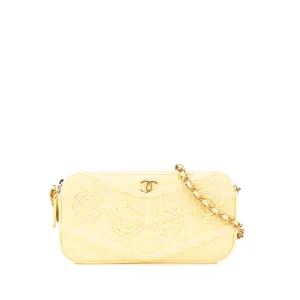 Yellow Chanel Denim Coco Fringe Double Zip Clutch with Chain Crossbody Bag