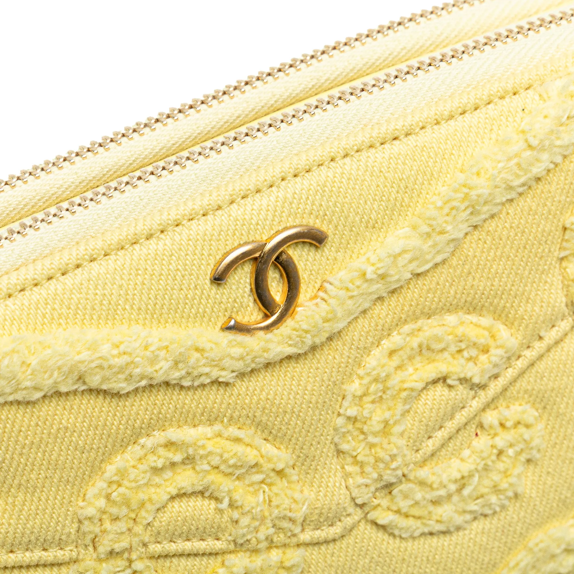 Yellow Chanel Denim Coco Fringe Double Zip Clutch with Chain Crossbody Bag