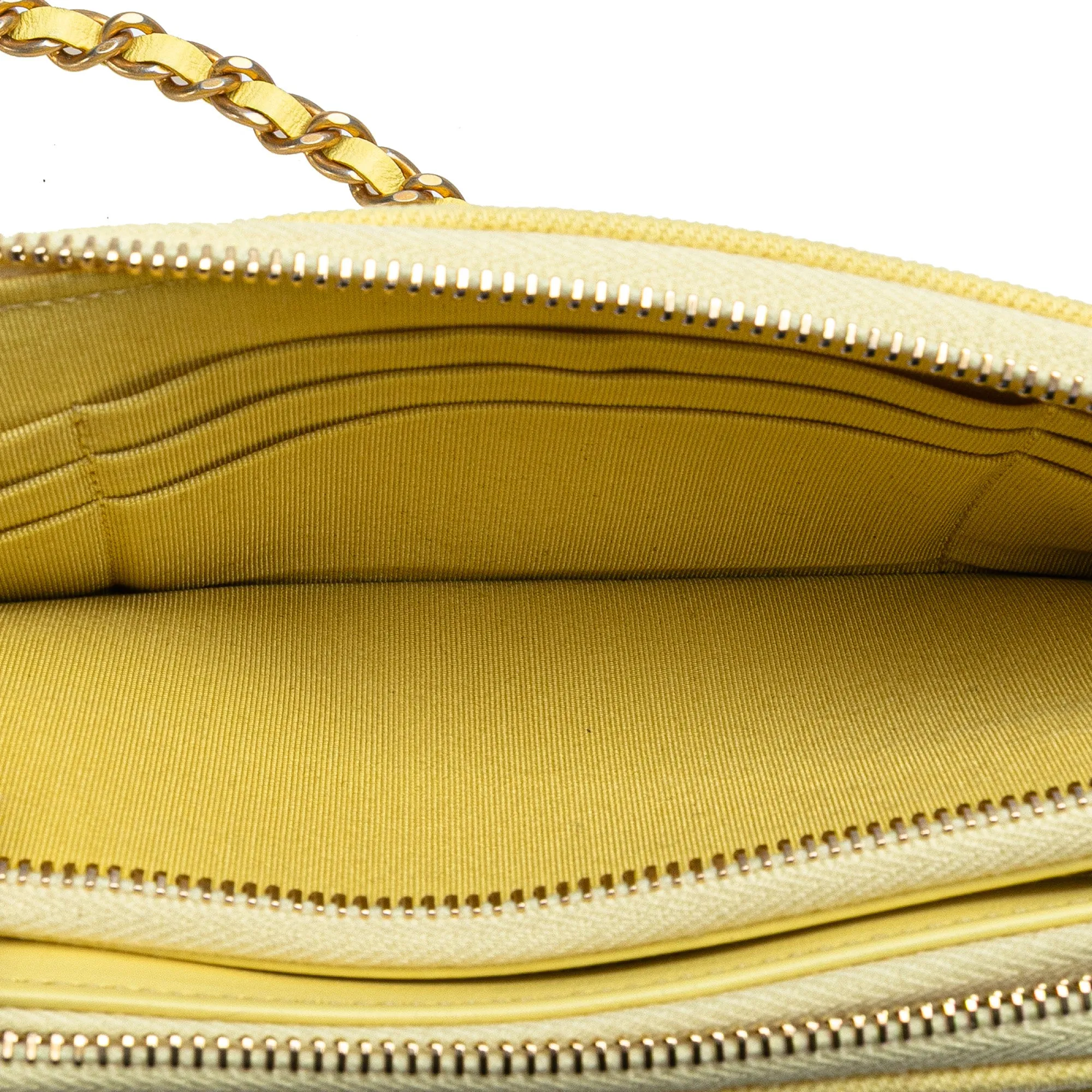 Yellow Chanel Denim Coco Fringe Double Zip Clutch with Chain Crossbody Bag