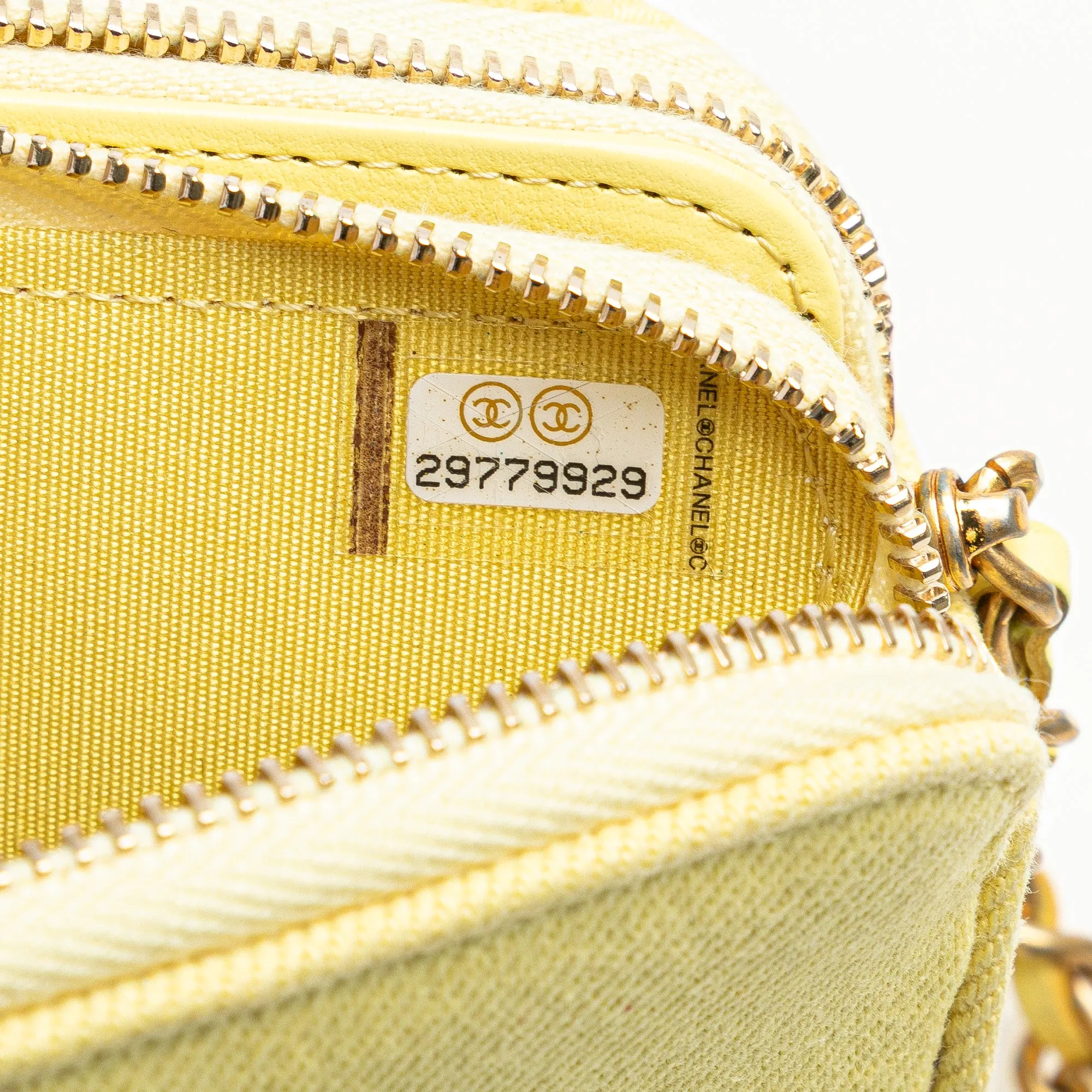 Yellow Chanel Denim Coco Fringe Double Zip Clutch with Chain Crossbody Bag