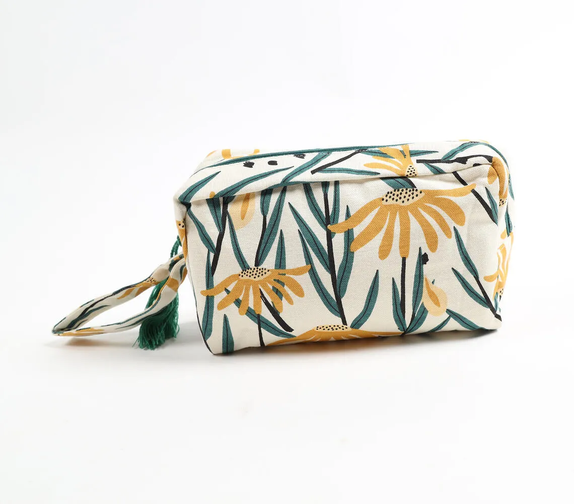 Yellow Floral Tasseled Pouch