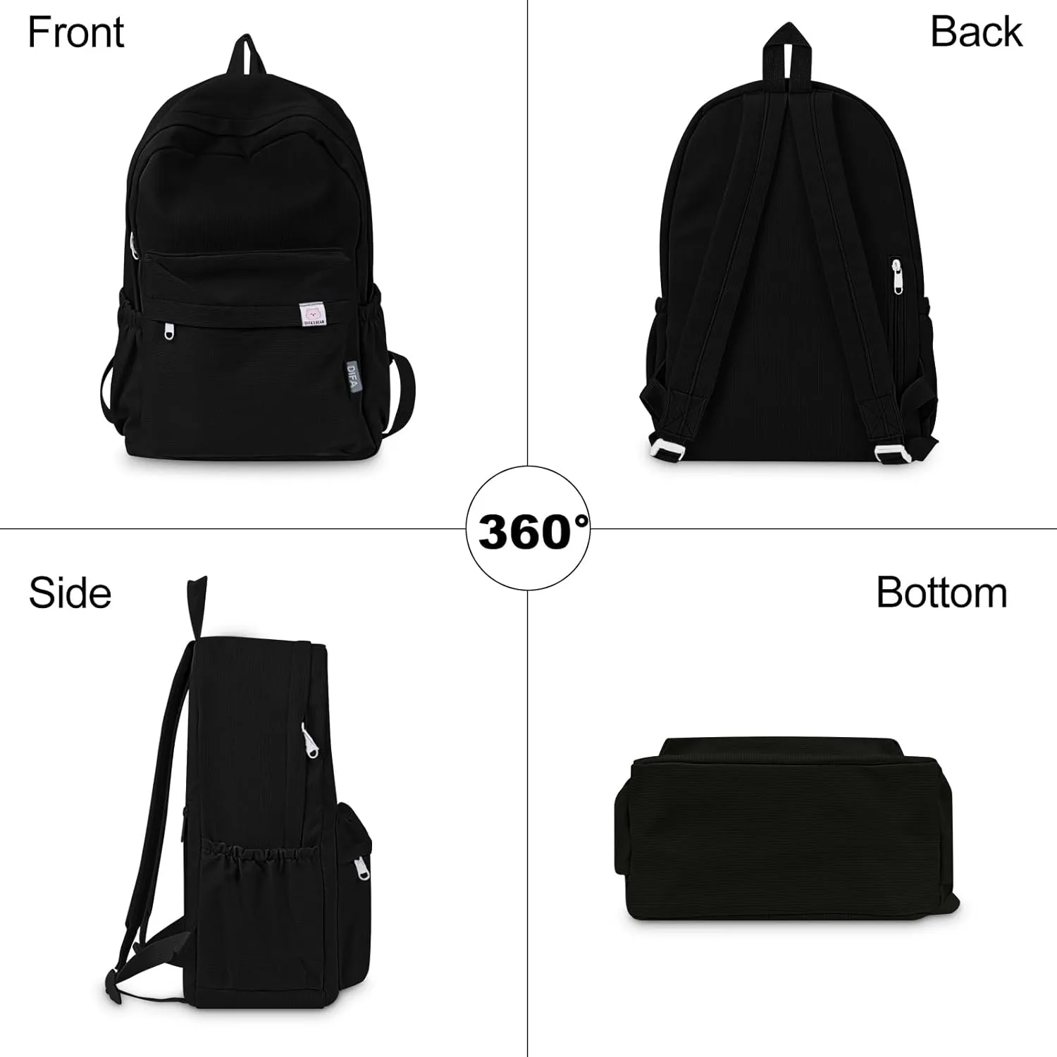 YFGBCX Cute Aesthetic Backpack for School College Student Solid Color Lightweight Classic Women Girls Laptop Casual Kawaii Travel, School, Work Black 16.93x11.42x5.12in