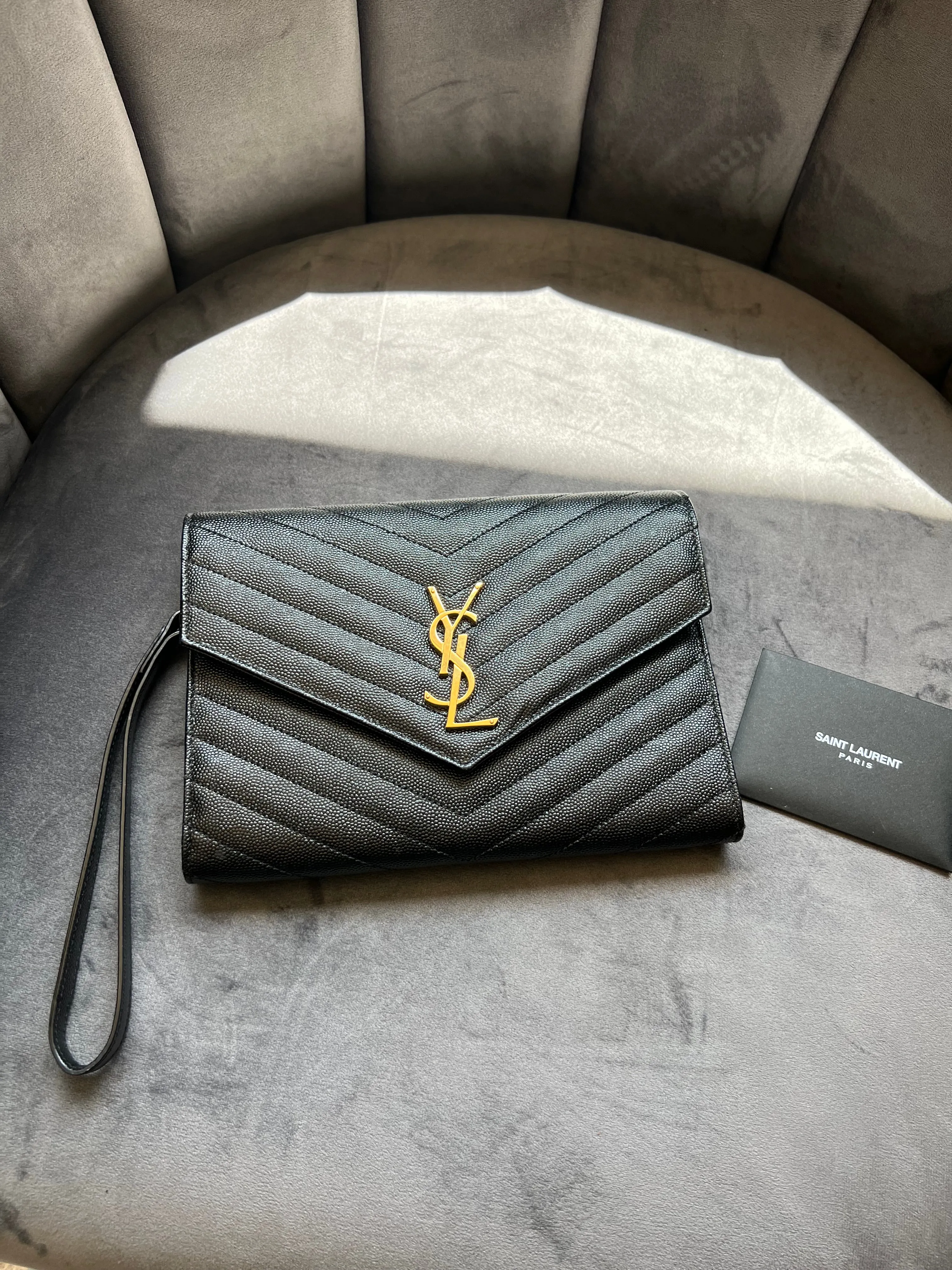 YSL cassandre envelope flap wristlet / crossbody