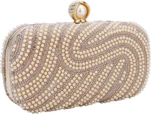 YYW Womens Pearl Clutch Purse Evening Handbags Beaded Bag for Wedding Bride Party with Chain