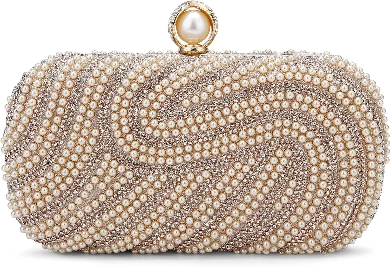 YYW Womens Pearl Clutch Purse Evening Handbags Beaded Bag for Wedding Bride Party with Chain