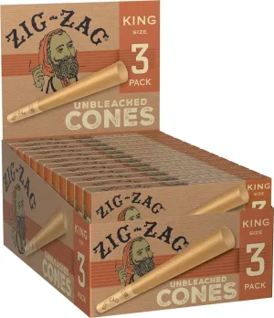 Zig-Zag King Size Pre Rolled Cones - Unbleached 110mm with Tips - 24 Pack (3 Cones per Pack)- prerolled