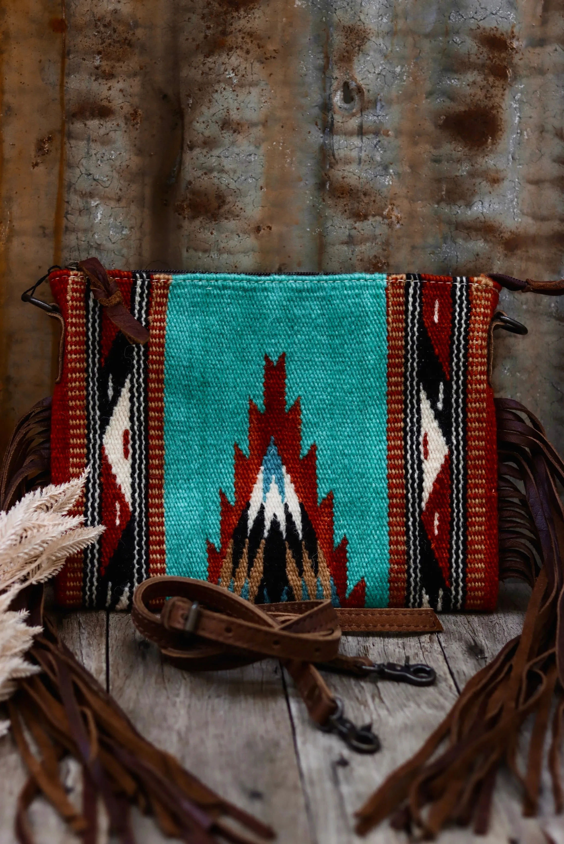 Zoe Saddle Blanket Crossbody Bag in Turquoise