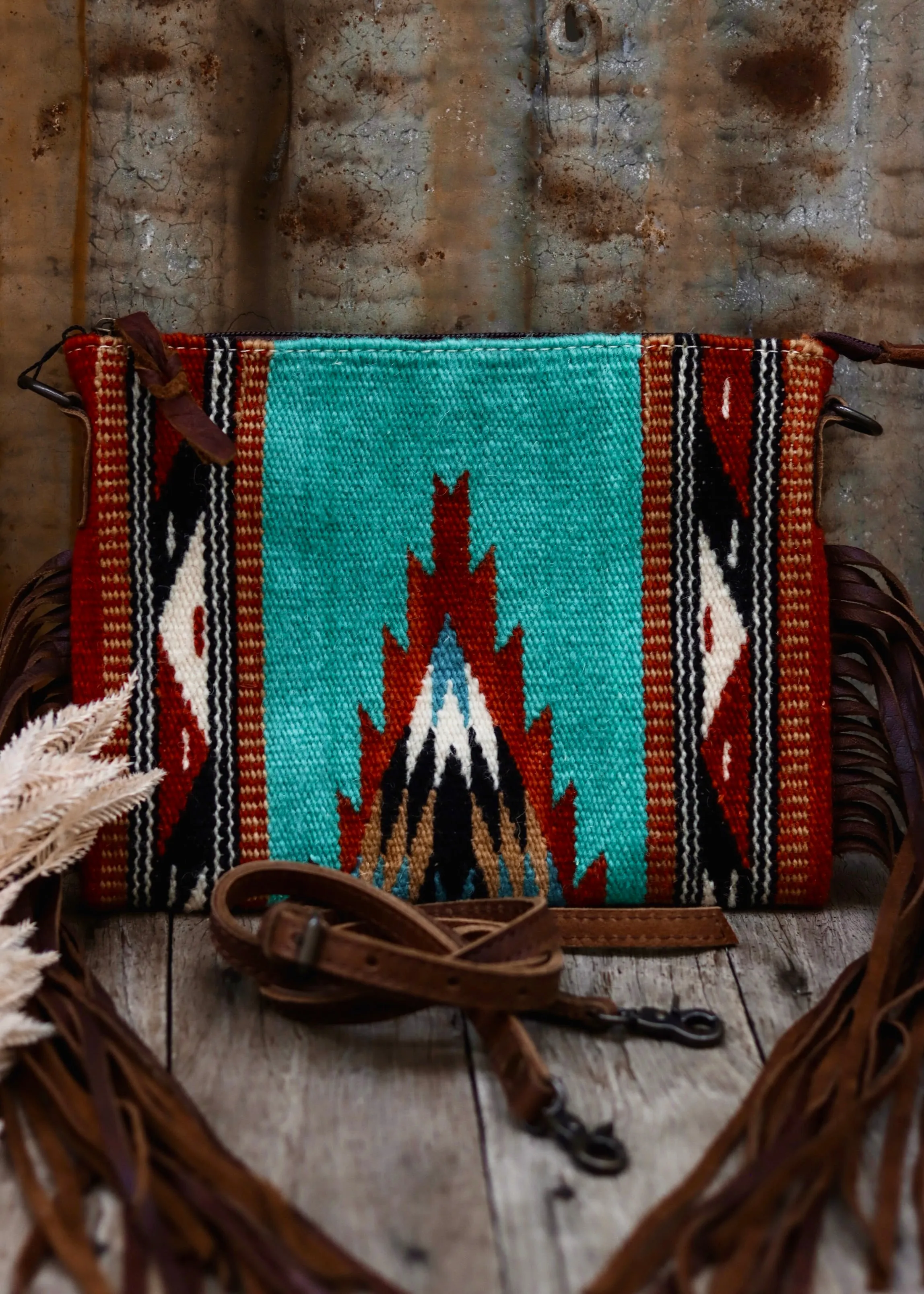 Zoe Saddle Blanket Crossbody Bag in Turquoise