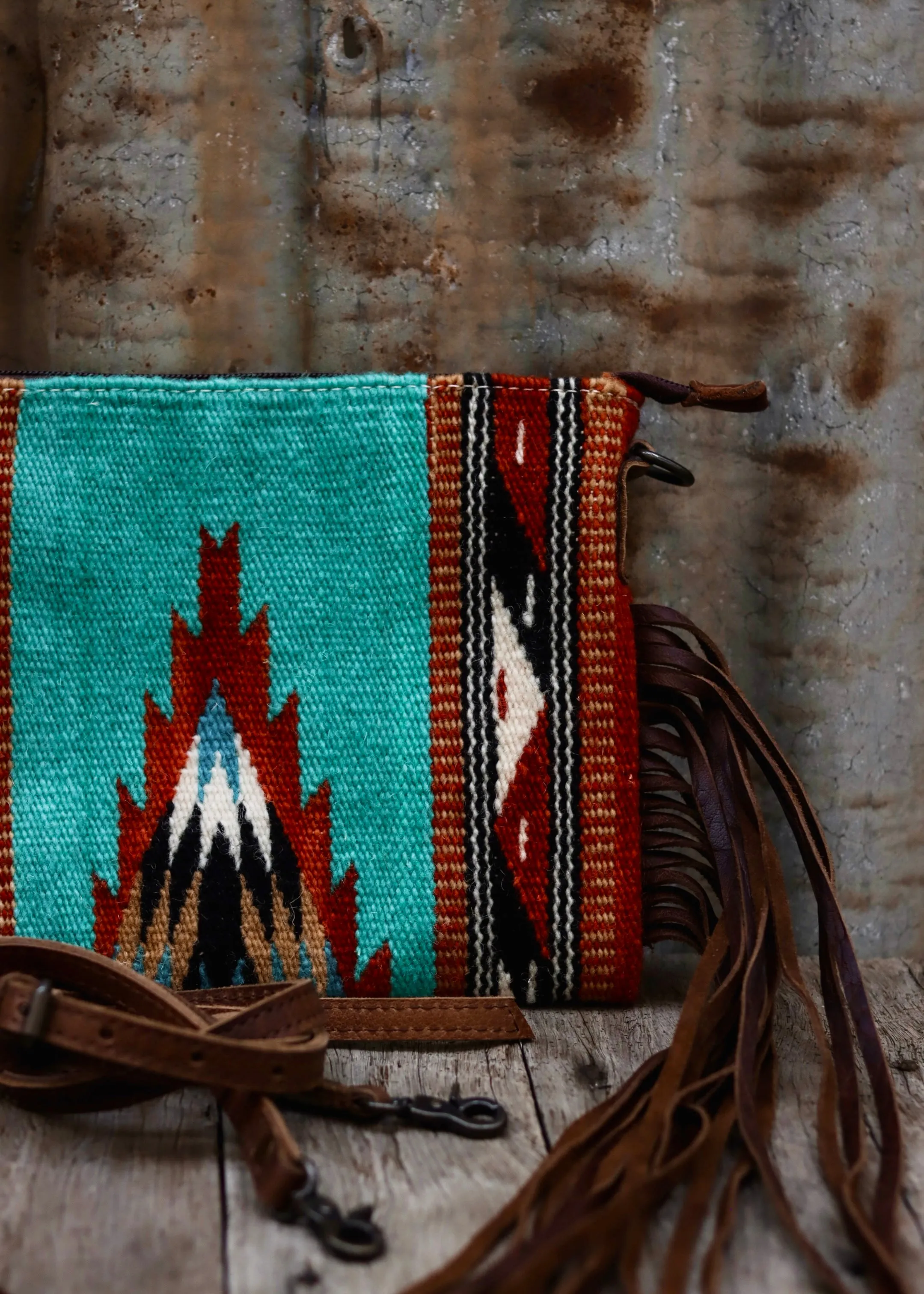 Zoe Saddle Blanket Crossbody Bag in Turquoise