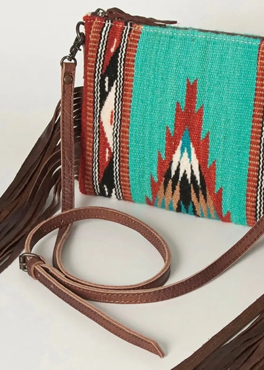 Zoe Saddle Blanket Crossbody Bag in Turquoise