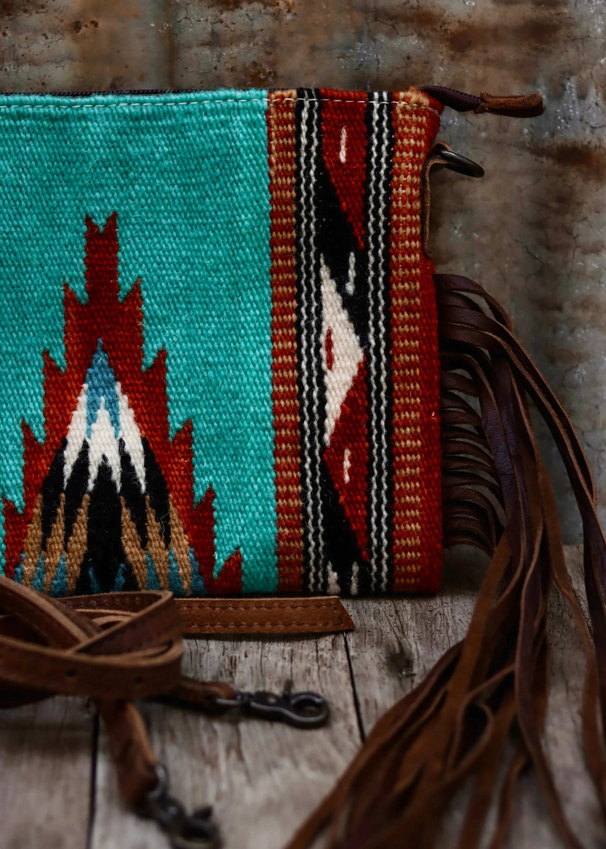 Zoe Saddle Blanket Crossbody Bag in Turquoise