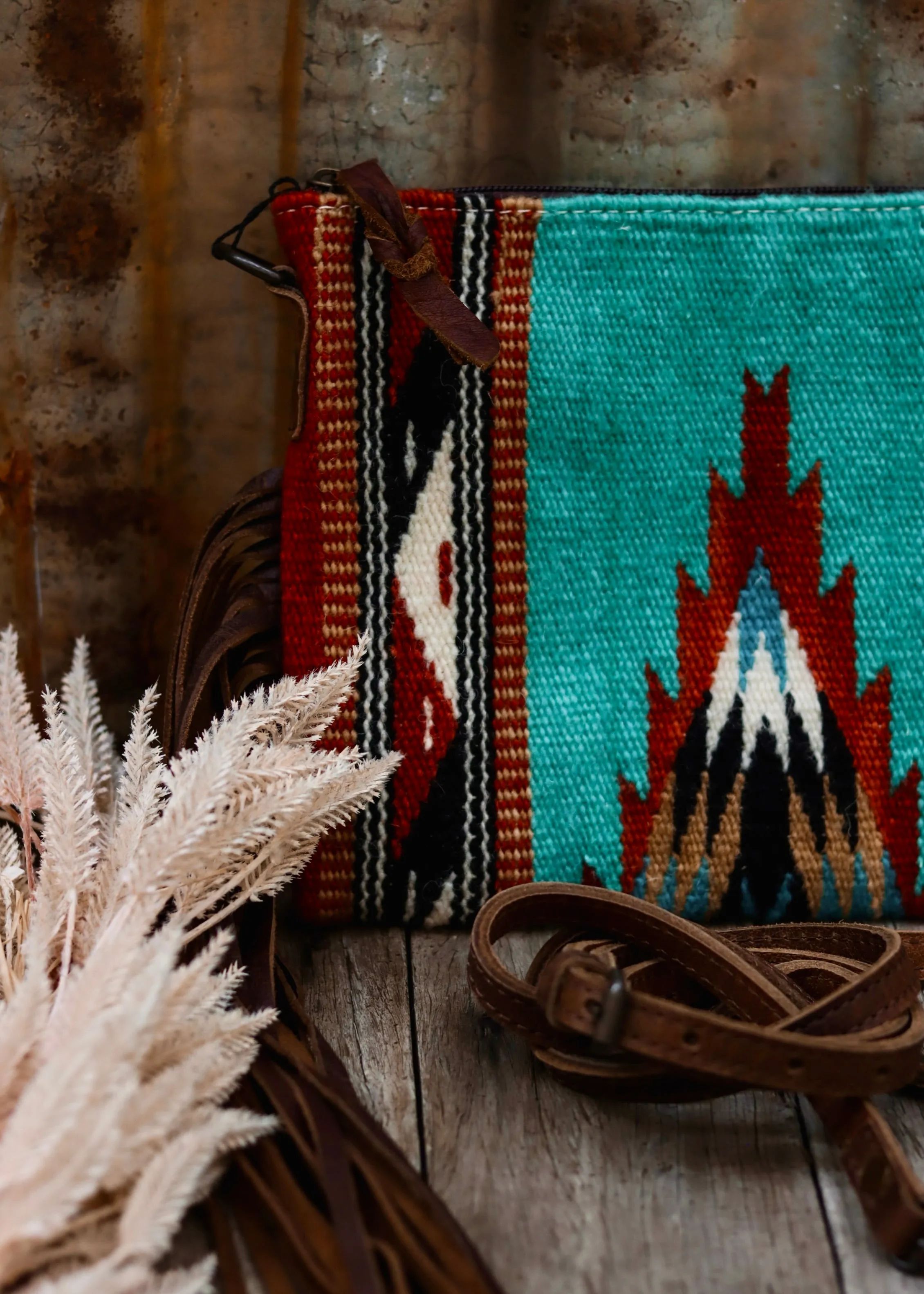 Zoe Saddle Blanket Crossbody Bag in Turquoise