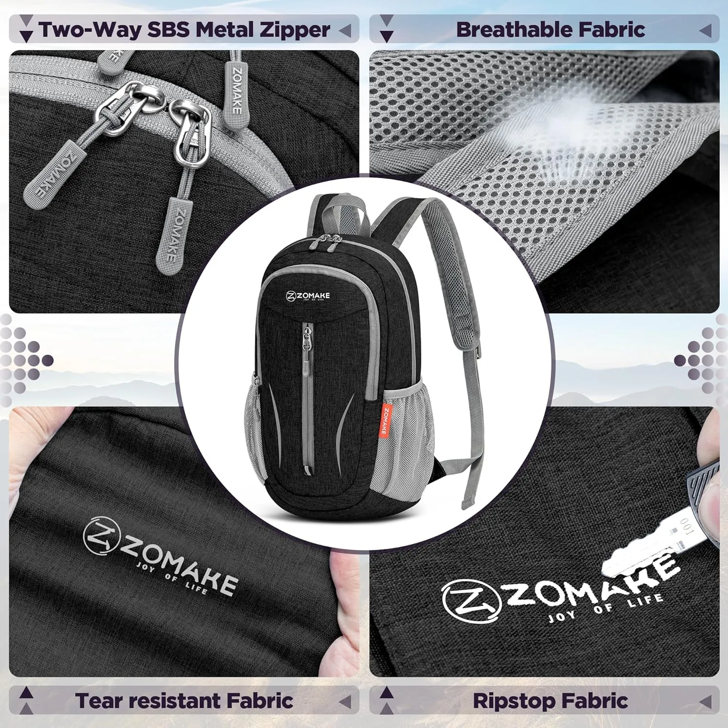 ZOMAKE 10L Small Packable Hiking Backpack - Lightweight Hiking Daypack - Tear Resistant Foldable Day Pack for Women Men